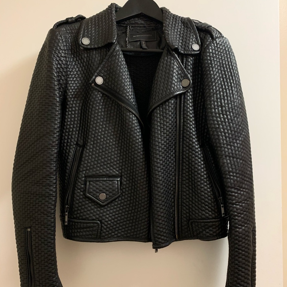 BCBG Black Leather Motorcycle Jacket